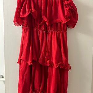 PrettyLittleThing Ruffled Off-Shoulder Dress